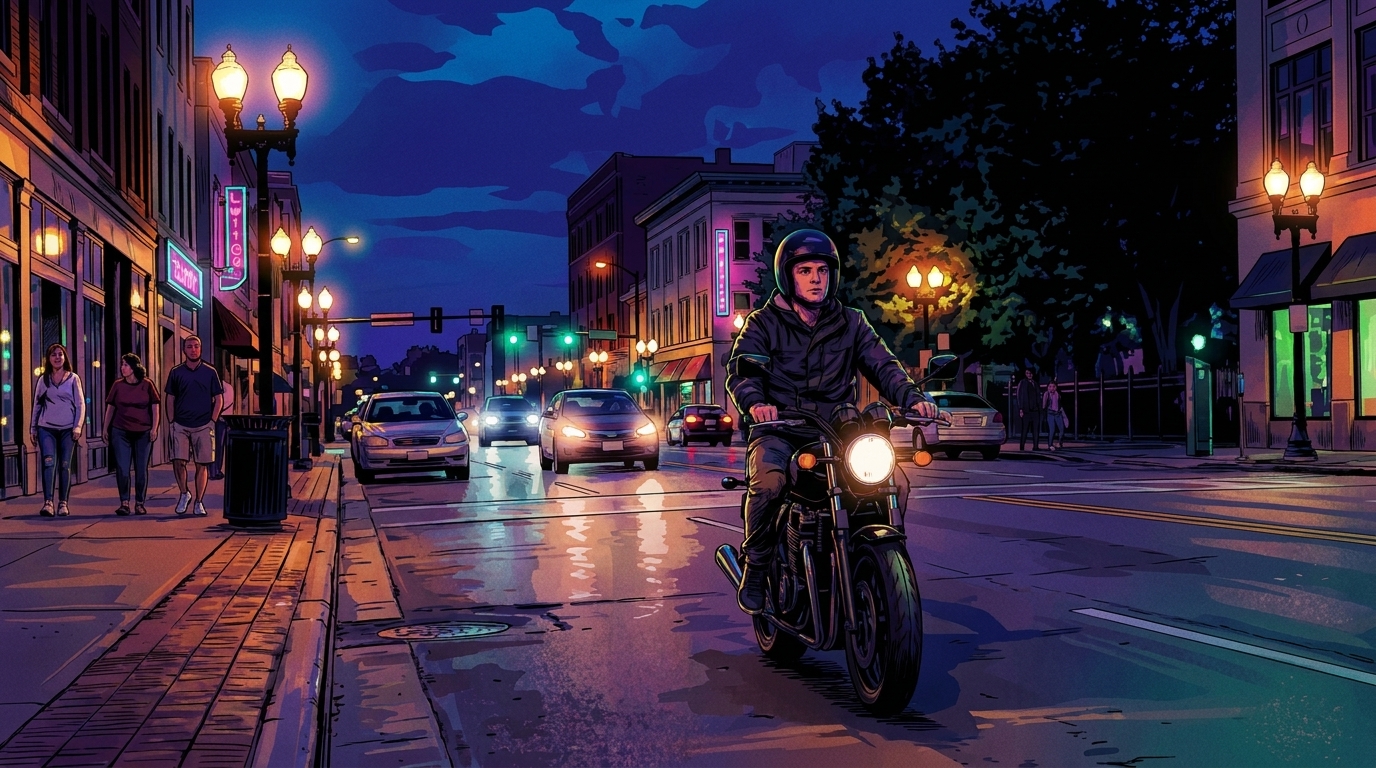 A neon night ride through the city after
